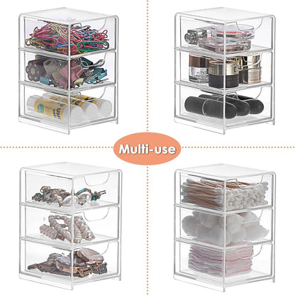 1 Pack Small Acrylic Storage Organizer with Drawers, 3-Layer