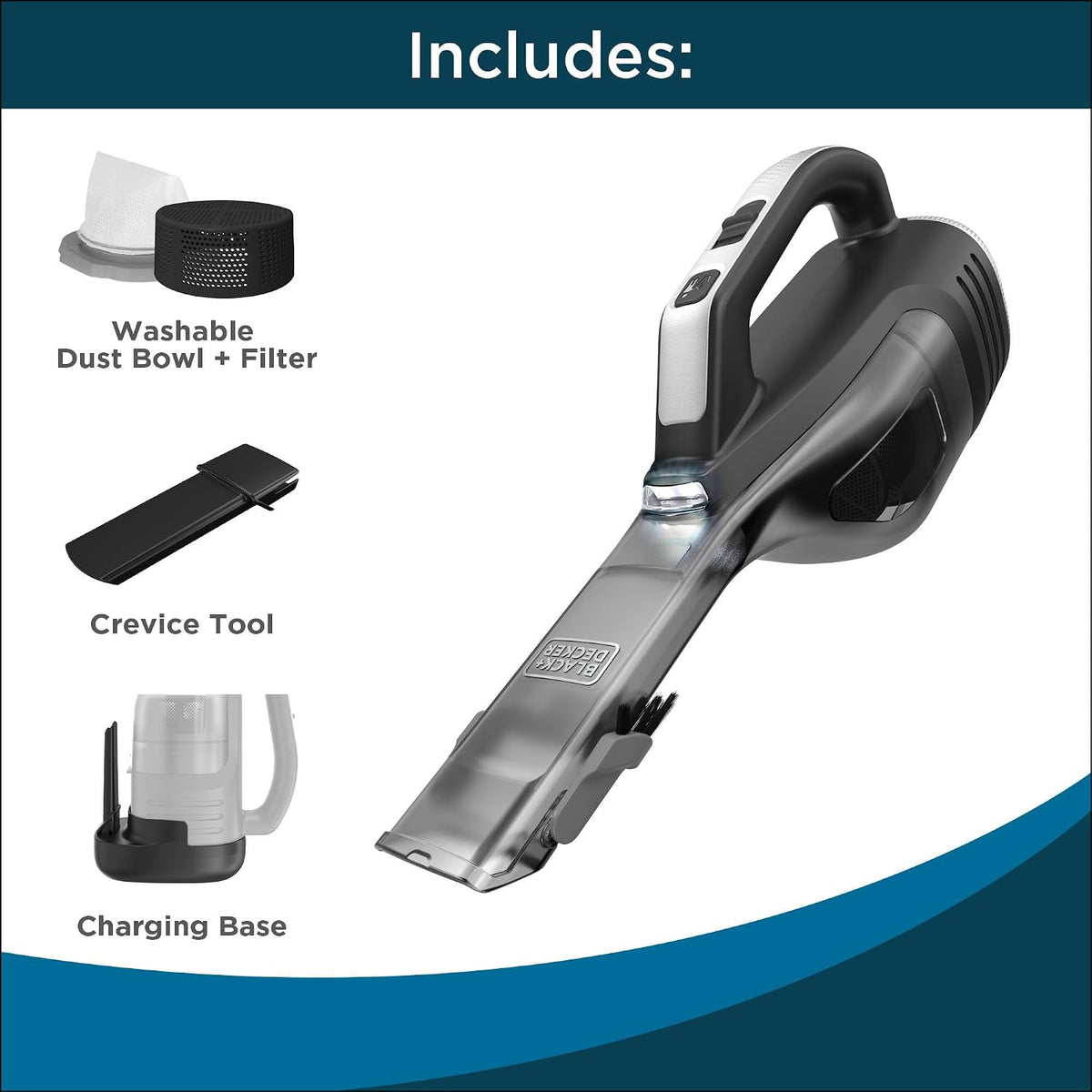 Dustbuster AdvancedClean Handheld Vacuum Cordless, Compact Home and Car Vacuum with Crevice Tool, Rotating Nozzle and Charging Station