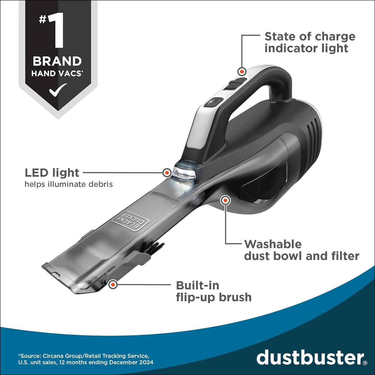 Dustbuster AdvancedClean Handheld Vacuum Cordless, Compact Home and Car Vacuum with Crevice Tool, Rotating Nozzle and Charging Station