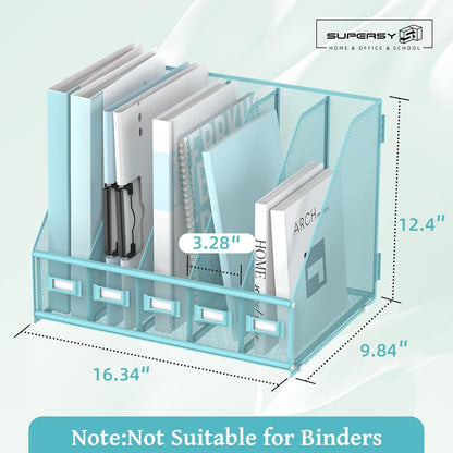 Desk Organizers Metal Desk Magazine File Holder with 5 Vertical Compartments Rack File Organizer for Office Desktop, Classroom, Home Workspace, Black