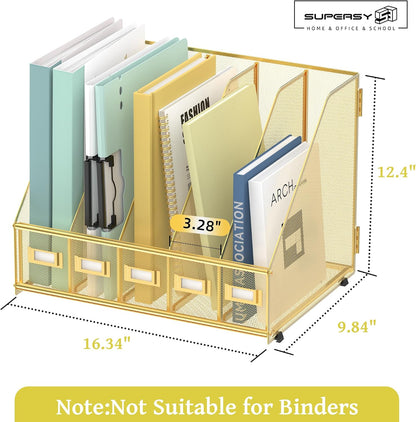 Desk Organizers Metal Desk Magazine File Holder with 5 Vertical Compartments Rack File Organizer for Office Desktop, Classroom, Home Workspace, Black