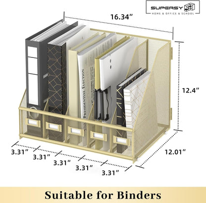 Desk Organizers Metal Desk Magazine File Holder with 5 Vertical Compartments Rack File Organizer for Office Desktop, Classroom, Home Workspace, Black
