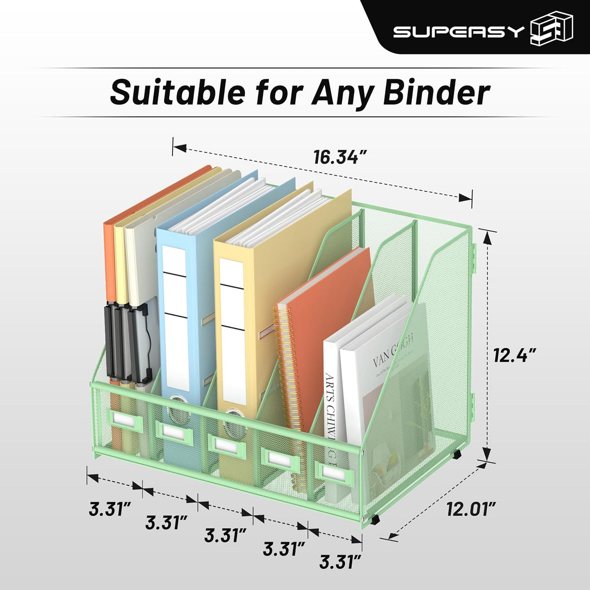Desk Organizers Metal Desk Magazine File Holder with 5 Vertical Compartments Rack File Organizer for Office Desktop, Classroom, Home Workspace, Black