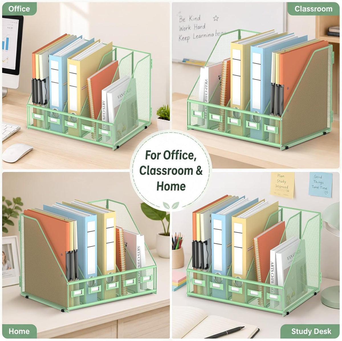 Desk Organizers Metal Desk Magazine File Holder with 5 Vertical Compartments Rack File Organizer for Office Desktop, Classroom, Home Workspace, Black