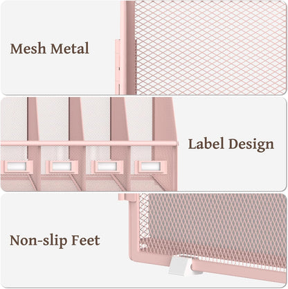 Desk Organizers Metal Desk Magazine File Holder with 5 Vertical Compartments Rack File Organizer for Office Desktop, Classroom, Home Workspace, Black