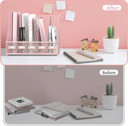 Desk Organizers Metal Desk Magazine File Holder with 5 Vertical Compartments Rack File Organizer for Office Desktop, Classroom, Home Workspace, Black