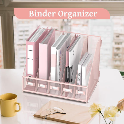 Desk Organizers Metal Desk Magazine File Holder with 5 Vertical Compartments Rack File Organizer for Office Desktop, Classroom, Home Workspace, Black