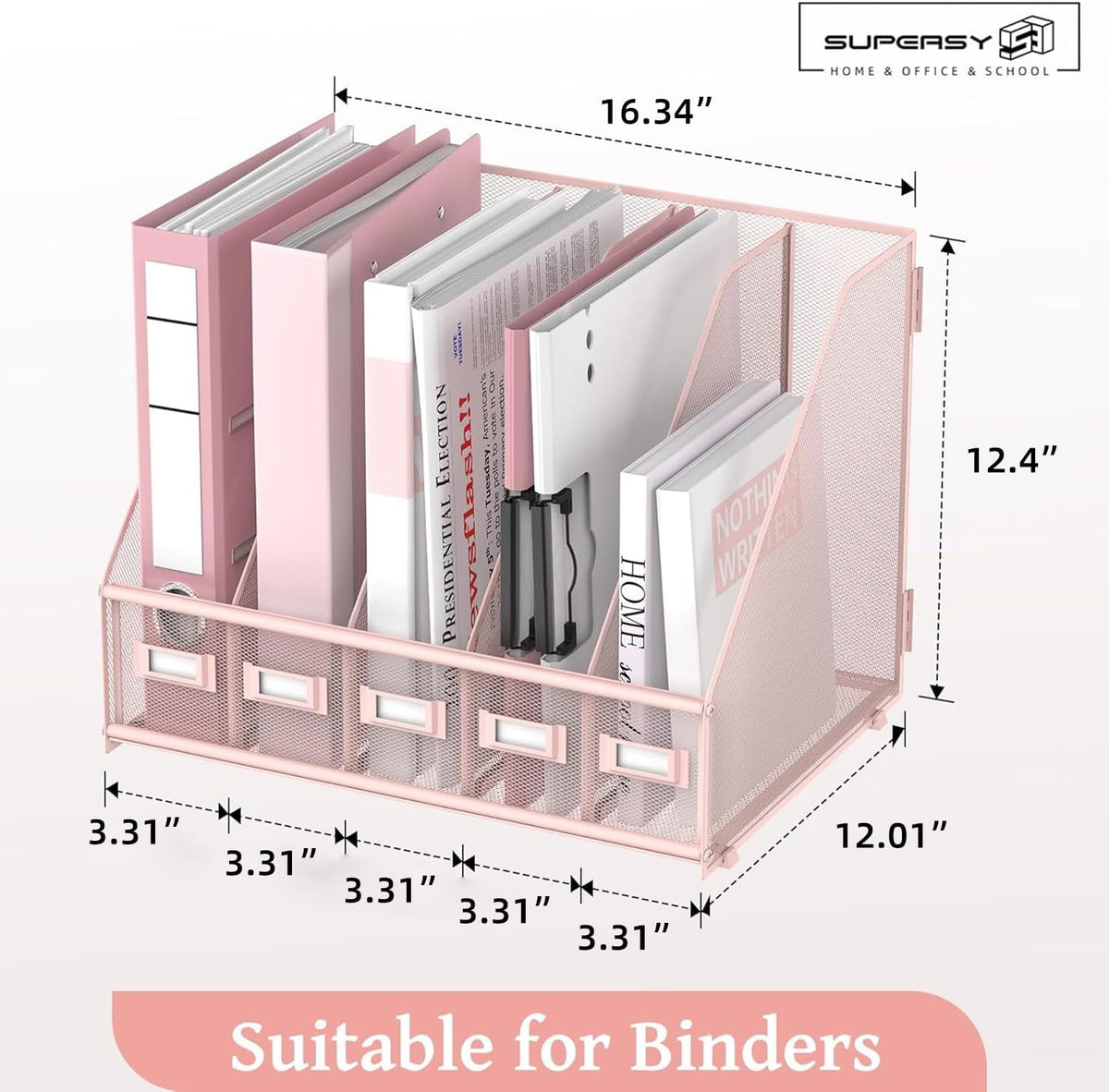 Desk Organizers Metal Desk Magazine File Holder with 5 Vertical Compartments Rack File Organizer for Office Desktop, Classroom, Home Workspace, Black