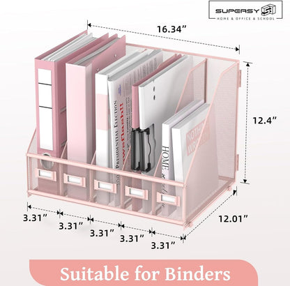 Desk Organizers Metal Desk Magazine File Holder with 5 Vertical Compartments Rack File Organizer for Office Desktop, Classroom, Home Workspace, Black