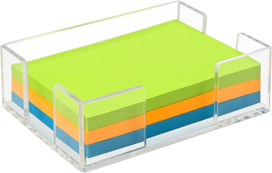 Acrylic Sticky Note Holder, 4x6 Inch Clear Dual Notepad Holder Dispenser with Triple Openings Non-Slip Rubber, Sticky Note Dispenser Memo Holder Case for Desk Office School Supplies(No Pads)