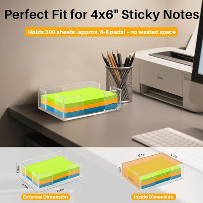 Acrylic Sticky Note Holder, 4x6 Inch Clear Dual Notepad Holder Dispenser with Triple Openings Non-Slip Rubber, Sticky Note Dispenser Memo Holder Case for Desk Office School Supplies(No Pads)
