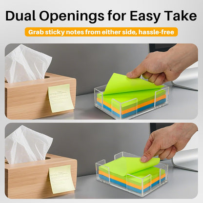 Acrylic Sticky Note Holder, 4x6 Inch Clear Dual Notepad Holder Dispenser with Triple Openings Non-Slip Rubber, Sticky Note Dispenser Memo Holder Case for Desk Office School Supplies(No Pads)