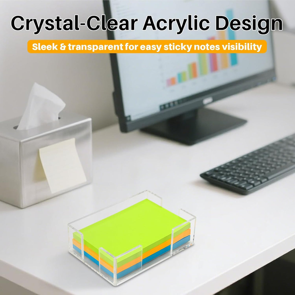 Acrylic Sticky Note Holder, 4x6 Inch Clear Dual Notepad Holder Dispenser with Triple Openings Non-Slip Rubber, Sticky Note Dispenser Memo Holder Case for Desk Office School Supplies(No Pads)