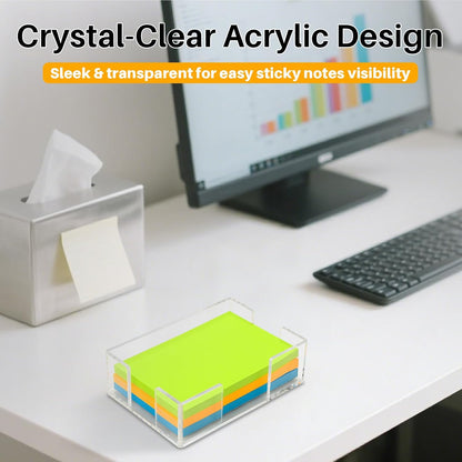 Acrylic Sticky Note Holder, 4x6 Inch Clear Dual Notepad Holder Dispenser with Triple Openings Non-Slip Rubber, Sticky Note Dispenser Memo Holder Case for Desk Office School Supplies(No Pads)