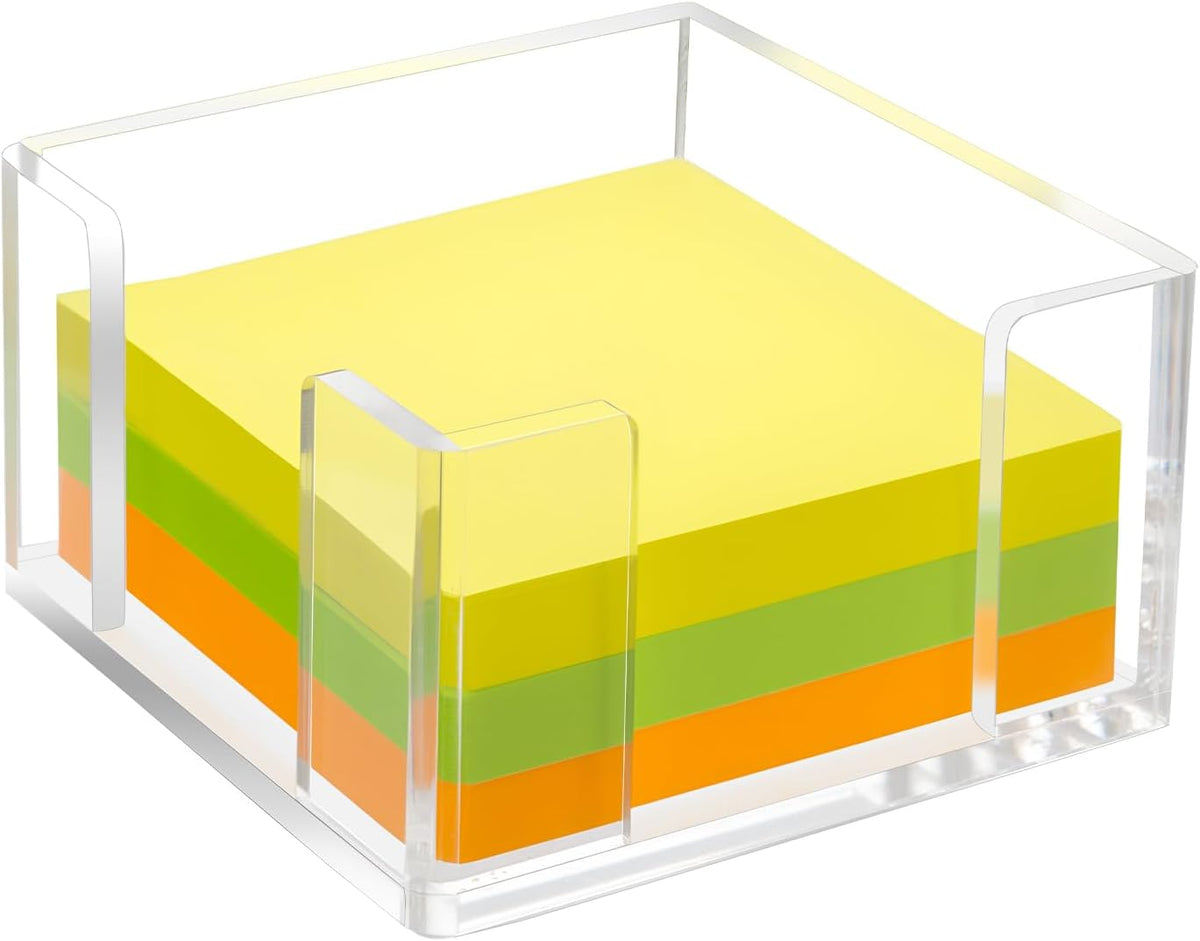 Acrylic Sticky Note Holder, 4x6 Inch Clear Dual Notepad Holder Dispenser with Triple Openings Non-Slip Rubber, Sticky Note Dispenser Memo Holder Case for Desk Office School Supplies(No Pads)