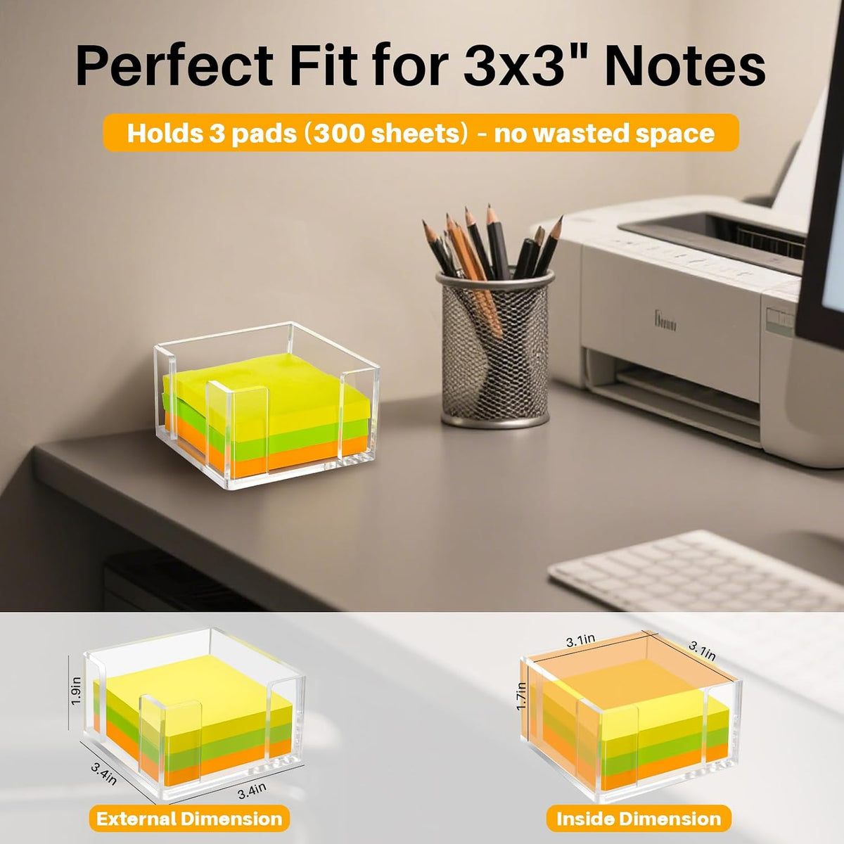 Acrylic Sticky Note Holder, 4x6 Inch Clear Dual Notepad Holder Dispenser with Triple Openings Non-Slip Rubber, Sticky Note Dispenser Memo Holder Case for Desk Office School Supplies(No Pads)