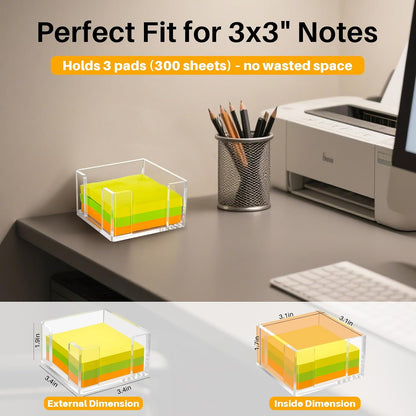 Acrylic Sticky Note Holder, 4x6 Inch Clear Dual Notepad Holder Dispenser with Triple Openings Non-Slip Rubber, Sticky Note Dispenser Memo Holder Case for Desk Office School Supplies(No Pads)