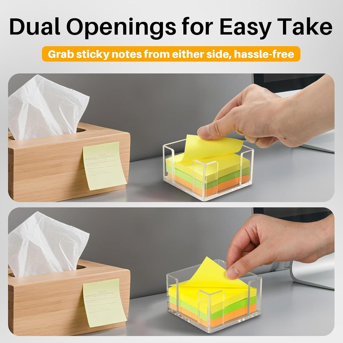 Acrylic Sticky Note Holder, 4x6 Inch Clear Dual Notepad Holder Dispenser with Triple Openings Non-Slip Rubber, Sticky Note Dispenser Memo Holder Case for Desk Office School Supplies(No Pads)