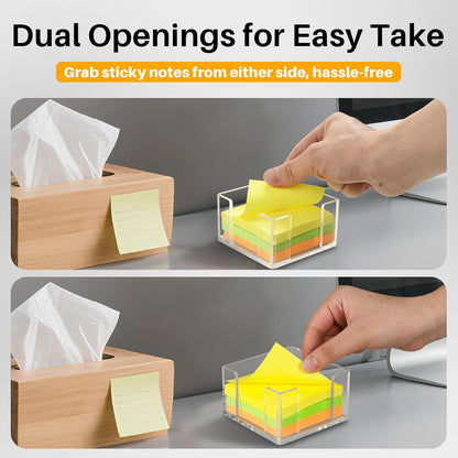 Acrylic Sticky Note Holder, 4x6 Inch Clear Dual Notepad Holder Dispenser with Triple Openings Non-Slip Rubber, Sticky Note Dispenser Memo Holder Case for Desk Office School Supplies(No Pads)
