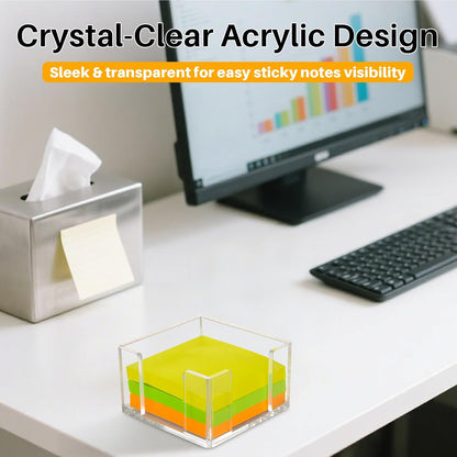 Acrylic Sticky Note Holder, 4x6 Inch Clear Dual Notepad Holder Dispenser with Triple Openings Non-Slip Rubber, Sticky Note Dispenser Memo Holder Case for Desk Office School Supplies(No Pads)