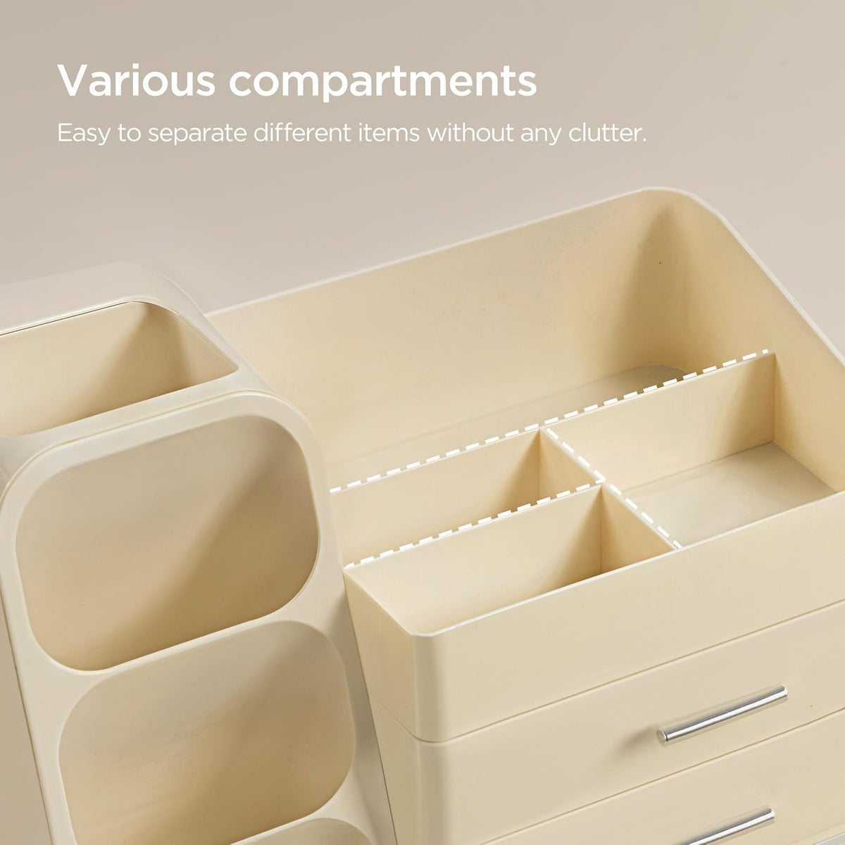 Makeup Organizer with Brush Holder for Vanity, Large Plastic Bathroom Countertop Organizer Skin Care Storage, Easy to Store Lipsticks, Nail Polishes, Perfumes, Eyeshadow Palettes, All White