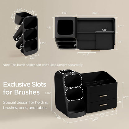 Makeup Organizer with Brush Holder for Vanity, Large Plastic Bathroom Countertop Organizer Skin Care Storage, Easy to Store Lipsticks, Nail Polishes, Perfumes, Eyeshadow Palettes, All White