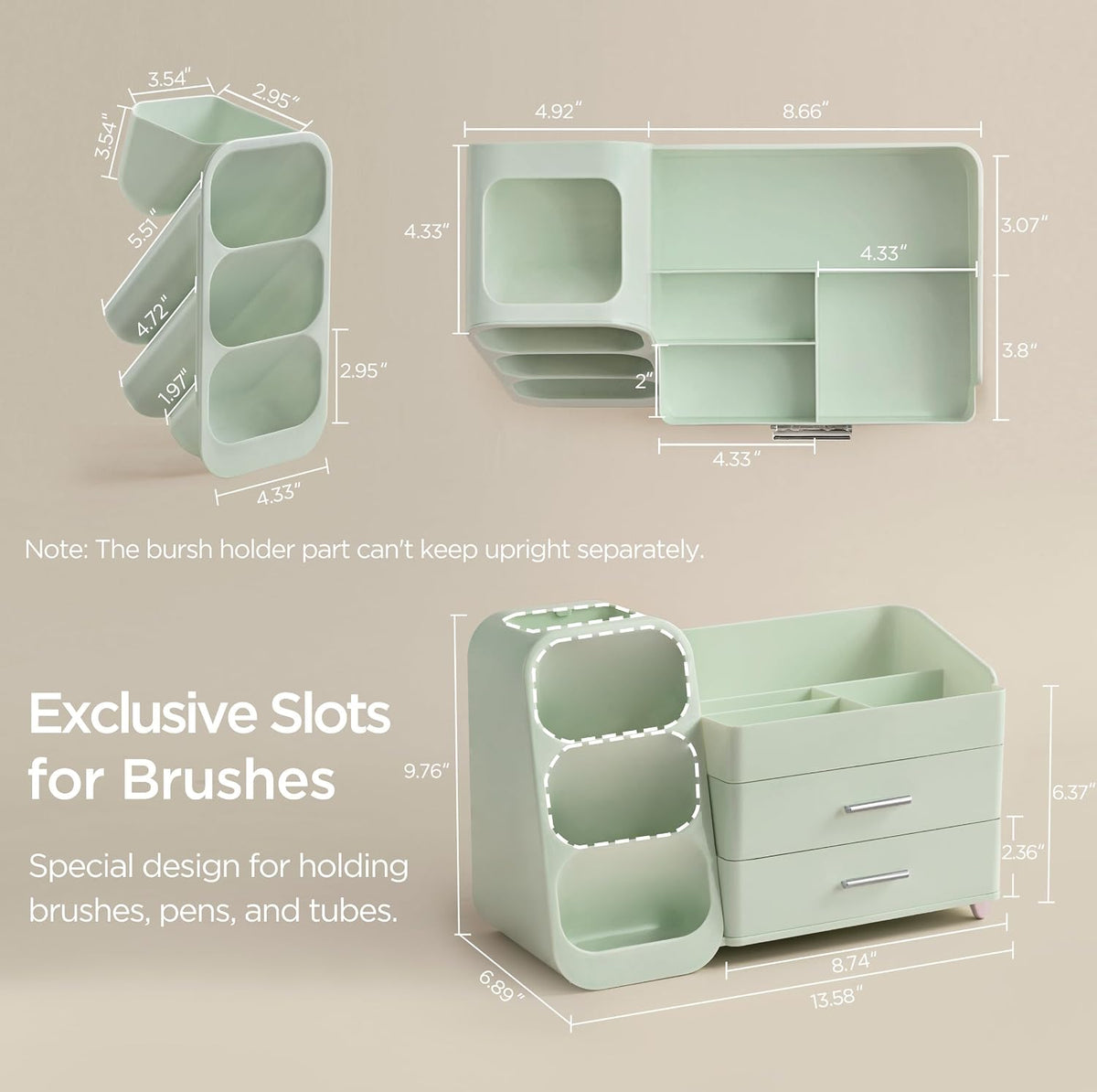 Makeup Organizer with Brush Holder for Vanity, Large Plastic Bathroom Countertop Organizer Skin Care Storage, Easy to Store Lipsticks, Nail Polishes, Perfumes, Eyeshadow Palettes, All White