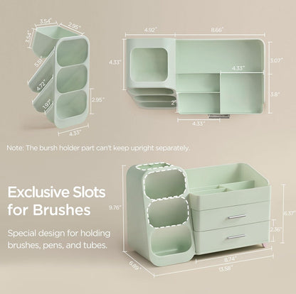 Makeup Organizer with Brush Holder for Vanity, Large Plastic Bathroom Countertop Organizer Skin Care Storage, Easy to Store Lipsticks, Nail Polishes, Perfumes, Eyeshadow Palettes, All White
