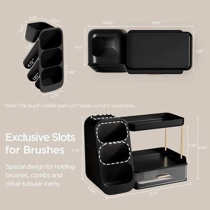 Makeup Organizer with Brush Holder for Vanity, Large Plastic Bathroom Countertop Organizer Skin Care Storage, Easy to Store Lipsticks, Nail Polishes, Perfumes, Eyeshadow Palettes, All White