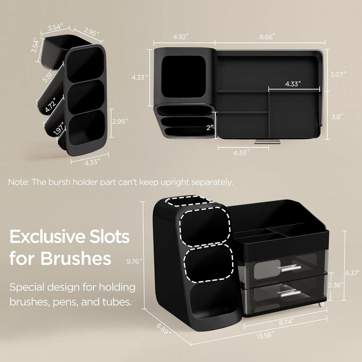 Makeup Organizer with Brush Holder for Vanity, Large Plastic Bathroom Countertop Organizer Skin Care Storage, Easy to Store Lipsticks, Nail Polishes, Perfumes, Eyeshadow Palettes, All White