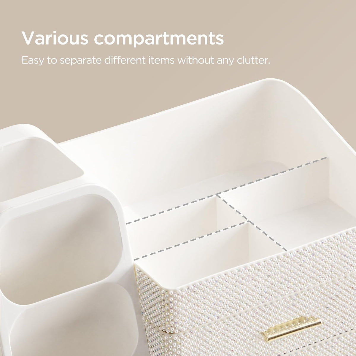 Makeup Organizer with Brush Holder for Vanity, Large Plastic Bathroom Countertop Organizer Skin Care Storage, Easy to Store Lipsticks, Nail Polishes, Perfumes, Eyeshadow Palettes, All White