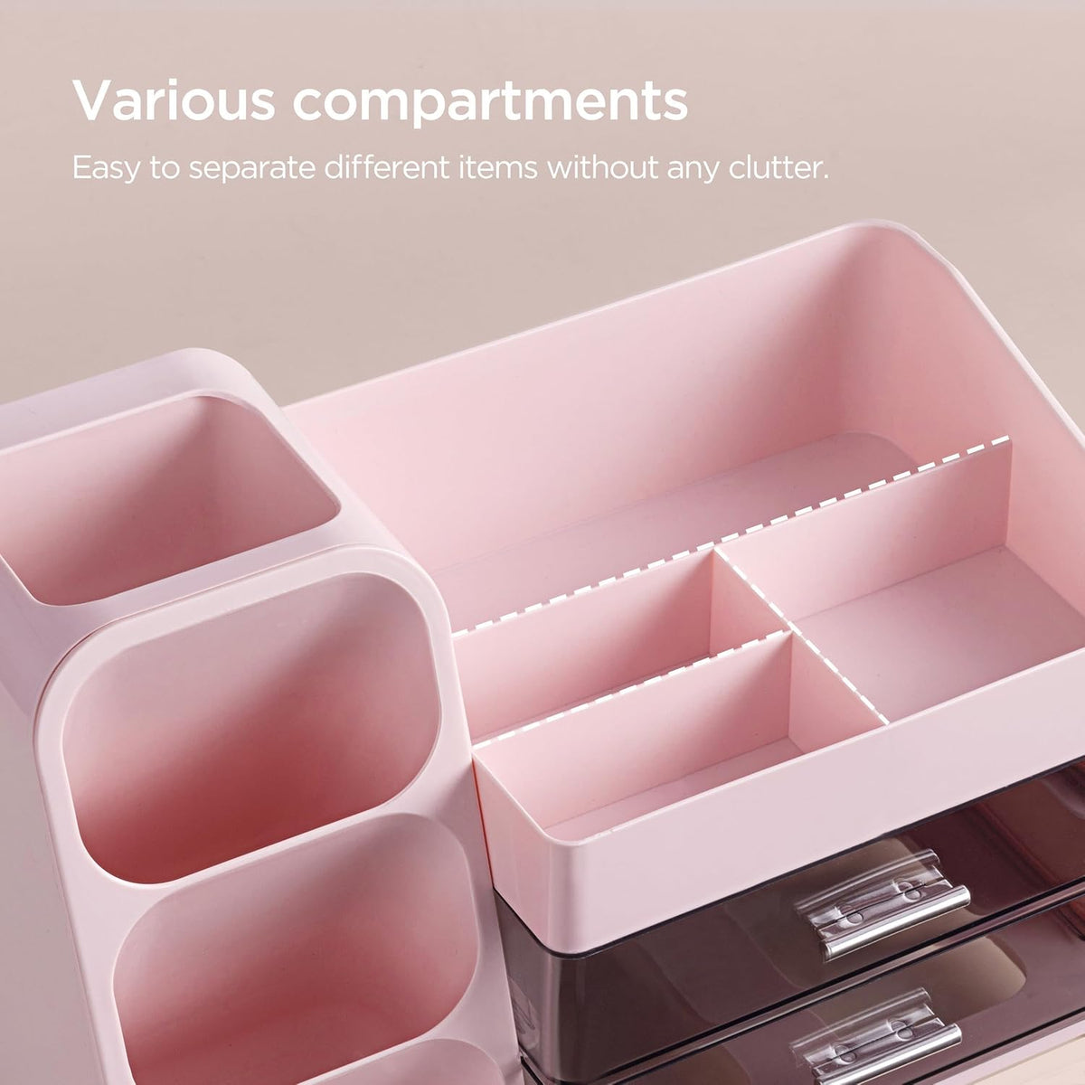 Makeup Organizer with Brush Holder for Vanity, Large Plastic Bathroom Countertop Organizer Skin Care Storage, Easy to Store Lipsticks, Nail Polishes, Perfumes, Eyeshadow Palettes, All White