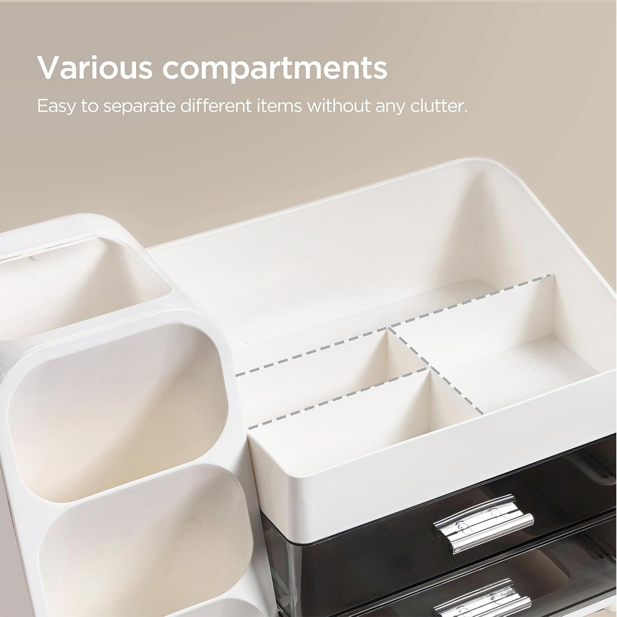 Makeup Organizer with Brush Holder for Vanity, Large Plastic Bathroom Countertop Organizer Skin Care Storage, Easy to Store Lipsticks, Nail Polishes, Perfumes, Eyeshadow Palettes, All White