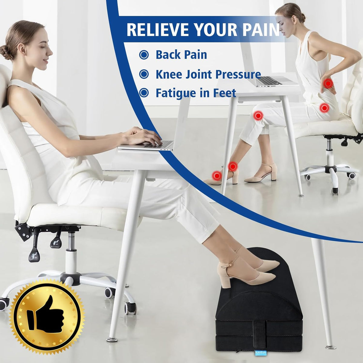 Adjustable Foot Rest Under Desk at Work, Foot Stool with Gel Foam