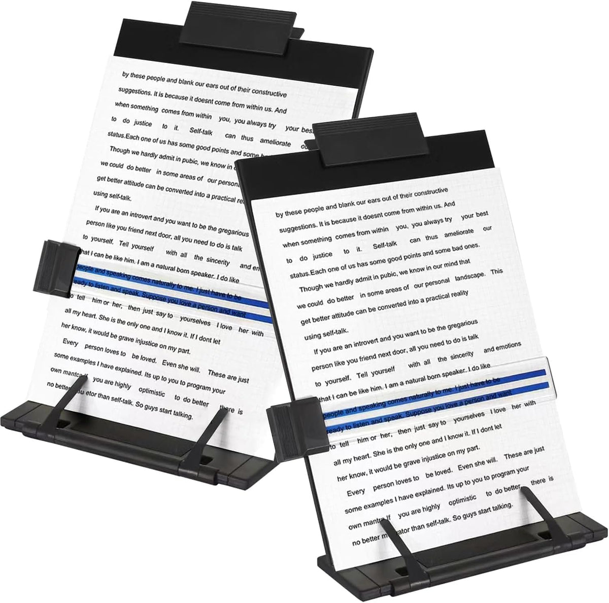2 Pack Desktop Document Holder Stand with 7 Adjustable Position, Black Metal File Organizer Copyholder for Typing Speech Reading A4 Letter Music Book Tablet Office, with Paper Clip Line Guide