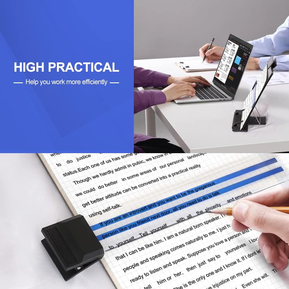 2 Pack Desktop Document Holder Stand with 7 Adjustable Position, Black Metal File Organizer Copyholder for Typing Speech Reading A4 Letter Music Book Tablet Office, with Paper Clip Line Guide