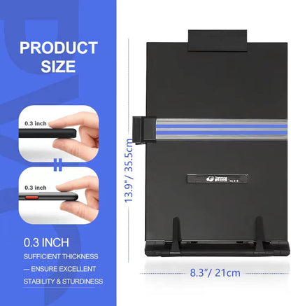 2 Pack Desktop Document Holder Stand with 7 Adjustable Position, Black Metal File Organizer Copyholder for Typing Speech Reading A4 Letter Music Book Tablet Office, with Paper Clip Line Guide