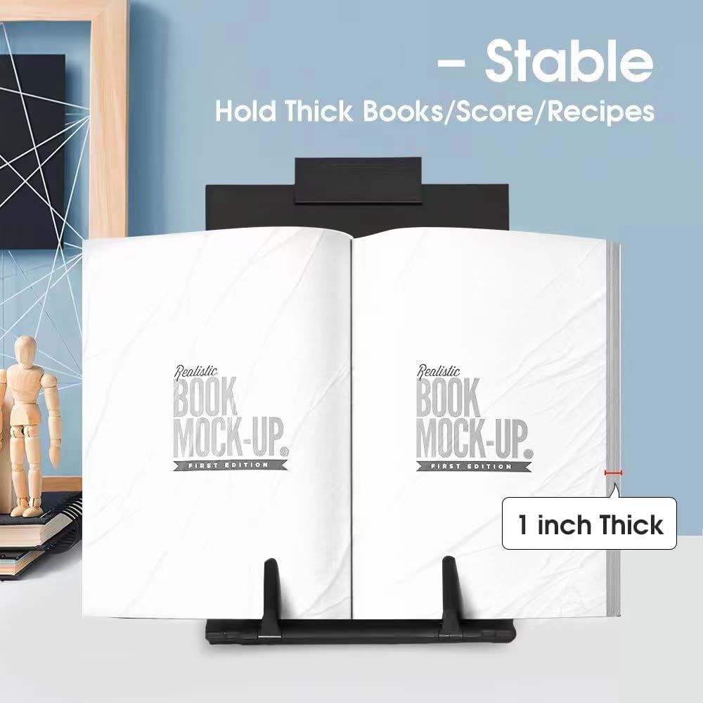 2 Pack Desktop Document Holder Stand with 7 Adjustable Position, Black Metal File Organizer Copyholder for Typing Speech Reading A4 Letter Music Book Tablet Office, with Paper Clip Line Guide