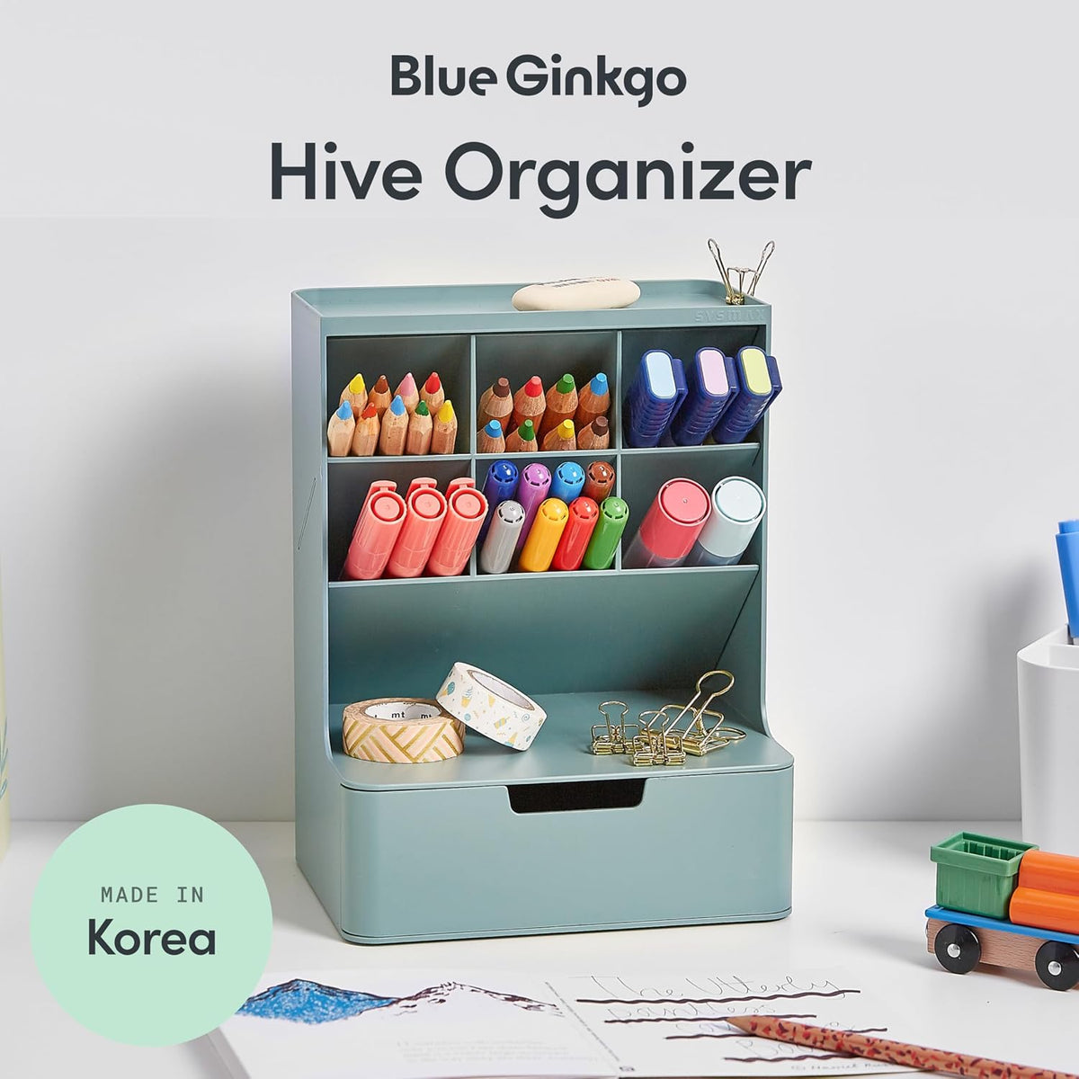 Portable Desk Organizer, Blue, Made in Korea