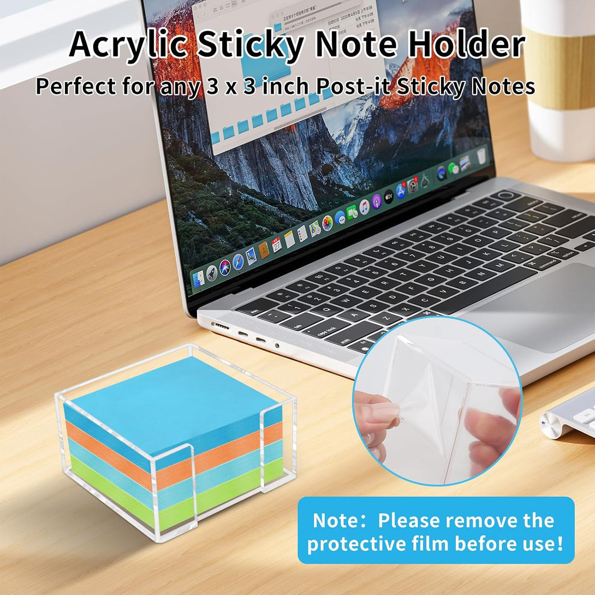 Acrylic Sticky Note Holder, 3 x 3 Inch Post It Note Holde