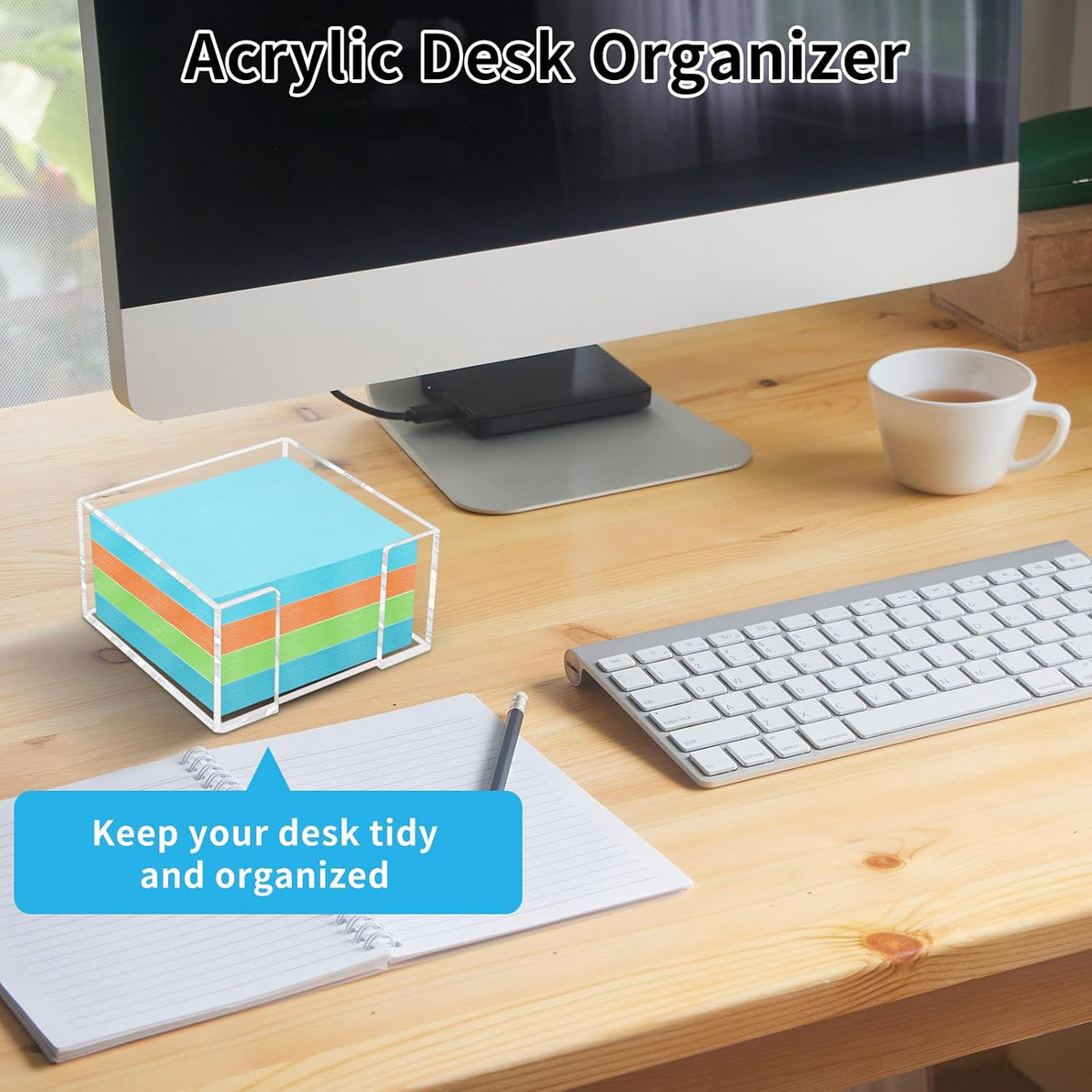 Acrylic Sticky Note Holder, 3 x 3 Inch Post It Note Holde
