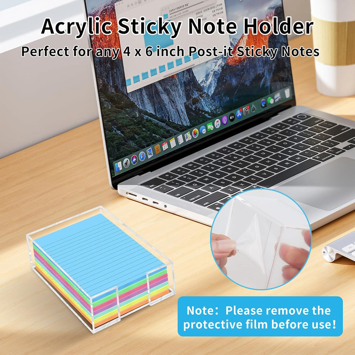 Acrylic Sticky Note Holder, 3 x 3 Inch Post It Note Holde