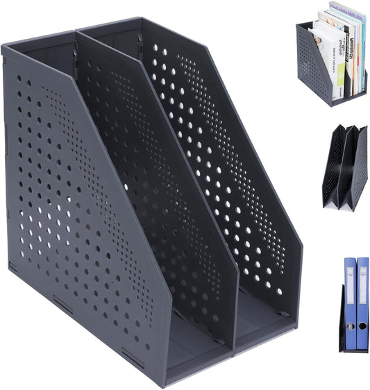 Collapsible Magazine File Holder, 2 Vertical Compartments