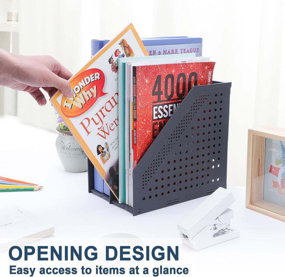 Collapsible Magazine File Holder, 2 Vertical Compartments