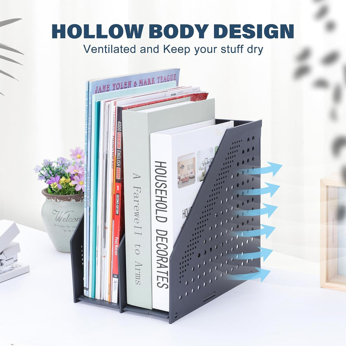 Collapsible Magazine File Holder, 2 Vertical Compartments