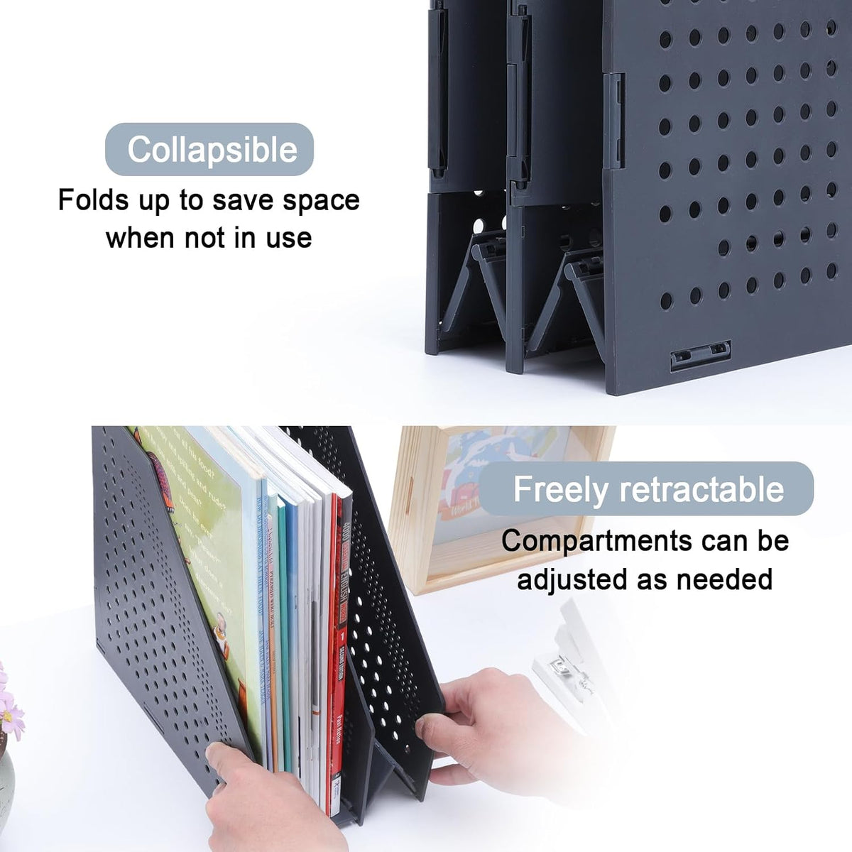 Collapsible Magazine File Holder, 2 Vertical Compartments