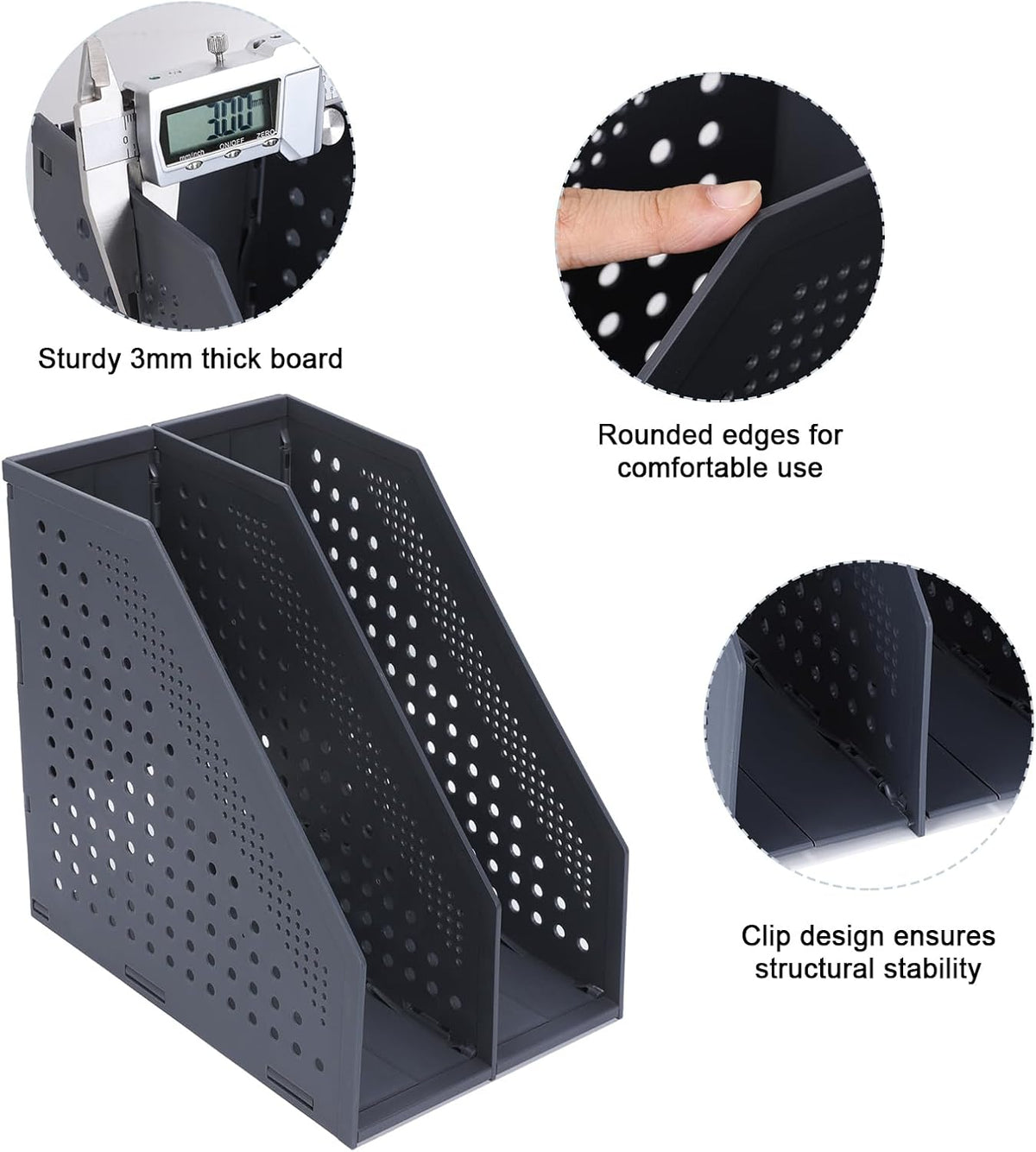 Collapsible Magazine File Holder, 2 Vertical Compartments