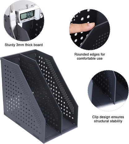 Collapsible Magazine File Holder, 2 Vertical Compartments