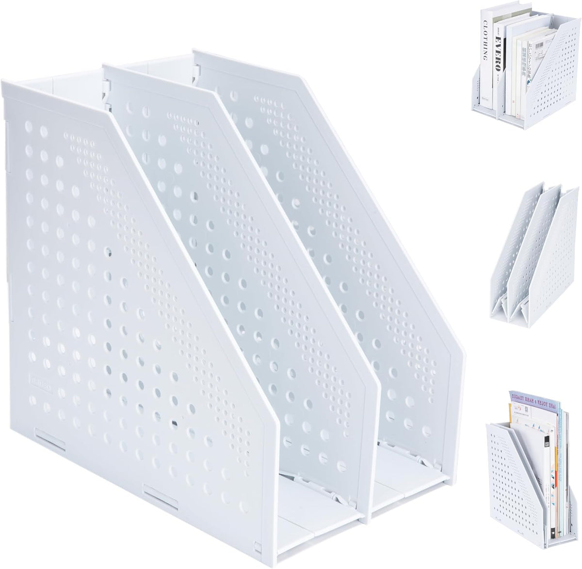 Collapsible Magazine File Holder, 2 Vertical Compartments