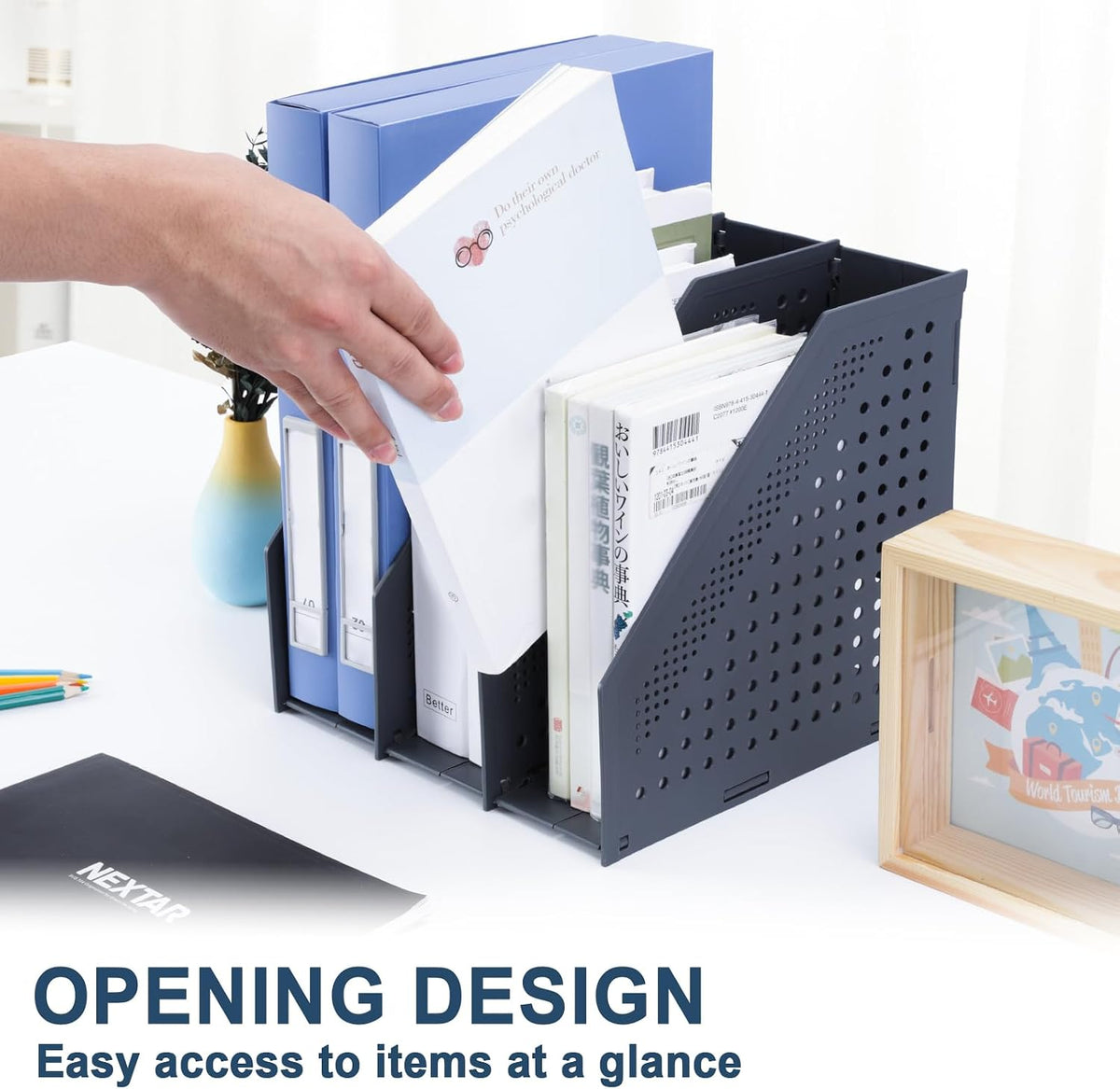 Collapsible Magazine File Holder, 2 Vertical Compartments